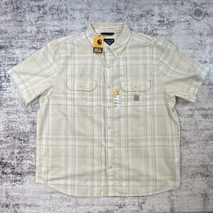 NWT Carhartt Loose Fit Midweight Plaid Shirt Tan Beige Men's 2XL TW4625-M